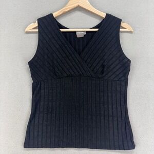 VTG Y2K Rave Babydoll Tank Top Blouse Womens M Black Ribbed Stretch Whimsigoth